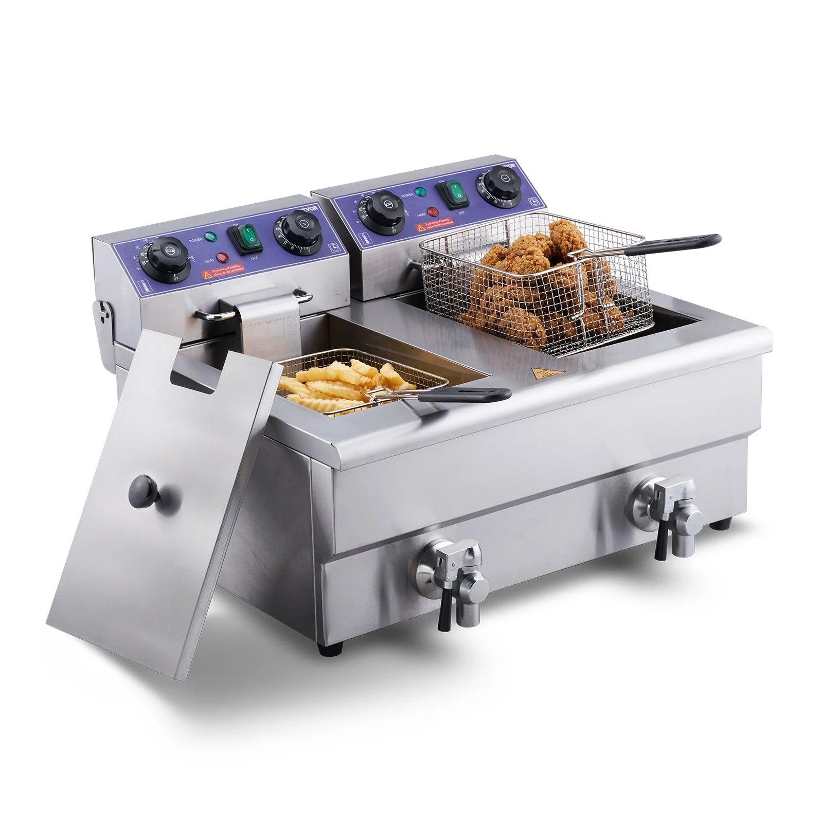 Commercial Electric Deep Fryer, Dual Tanks 3000W Countertop H866