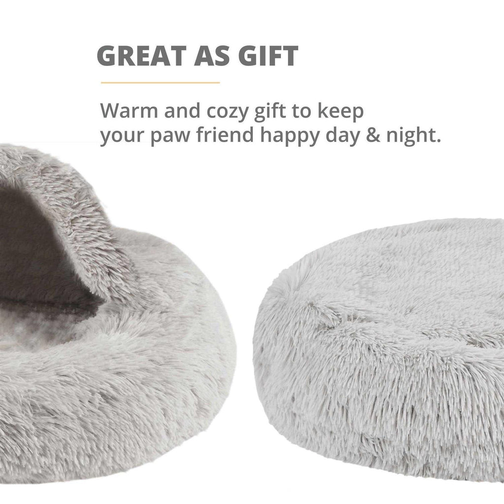 Cat Bed Cave Soft Faux Fur Hooded Blanket for Indoor Pets G523618