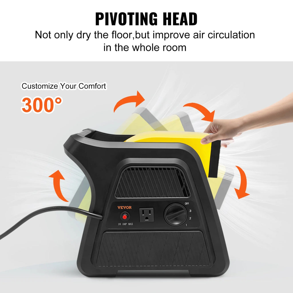 600 CFM 3-Speed Pivoting Floor Blower Fan with Timer and Power Outlet Q847