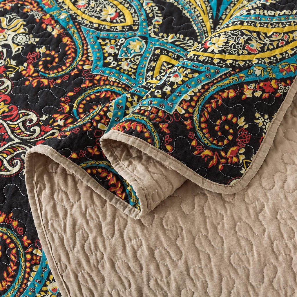 Cotton Bedspread Quilt Set, Reversible Patchwork Coverlet, Floral Pattern H52511