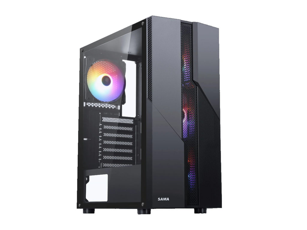 Black USB 3.0 Steel Tempered Glass ATX Mid Tower Gaming Computer Case with 4 x 120mm LED Fans E5174