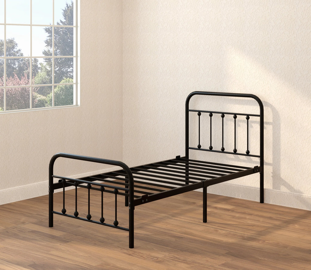 Vintage Twin Metal Bed Frame with Headboard and Footboard U6783
