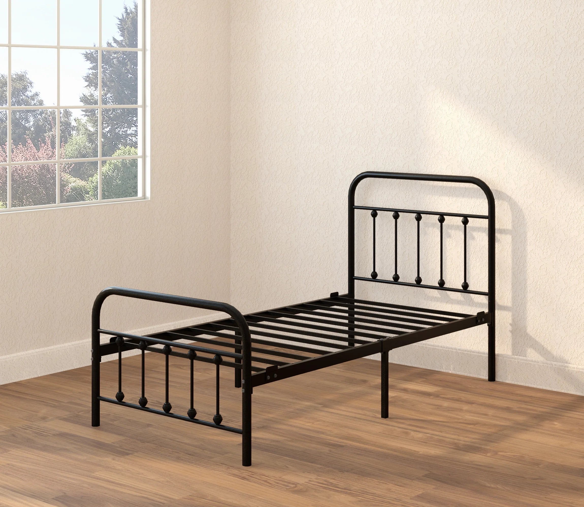 Vintage Twin Metal Bed Frame with Headboard and Footboard U6783