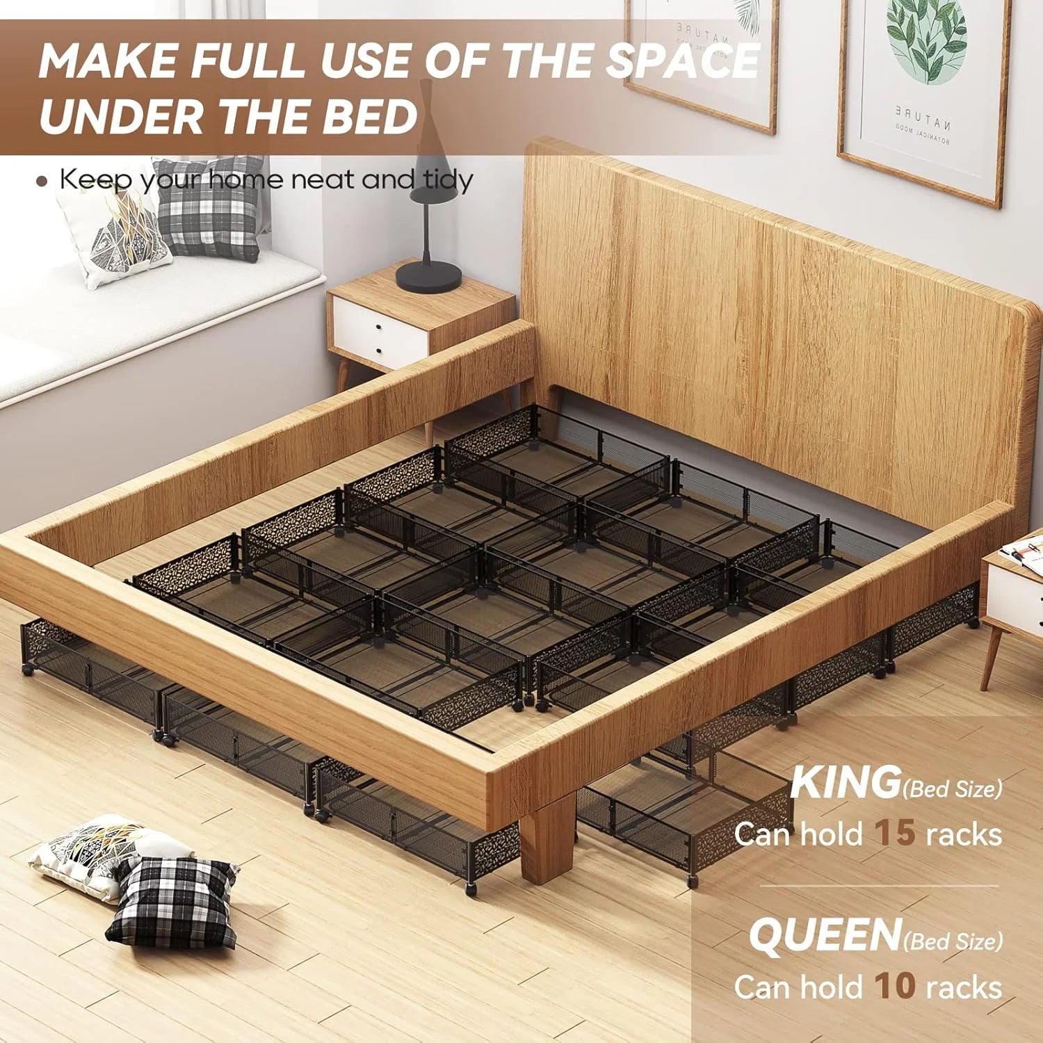 Under Bed Storage Containers with Wheels, Shoe Organizer Drawer, Metal Storage for Clothes Shoes Blankets V749978