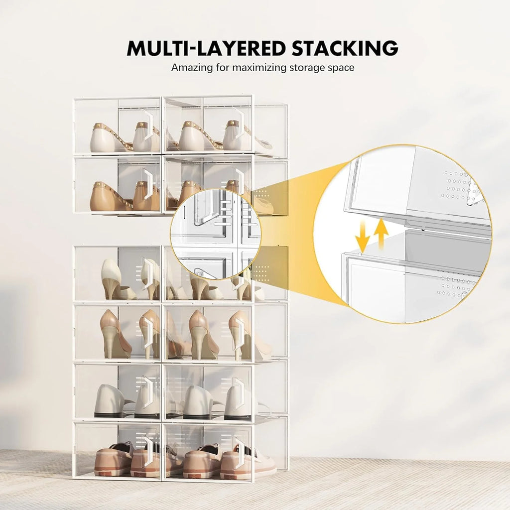 Shoe Storage Box 12 Pack Stackable Breathable M250