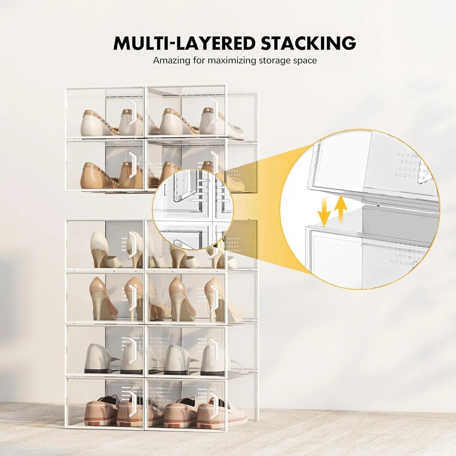 Shoe Storage Box 12 Pack Stackable Breathable M250
