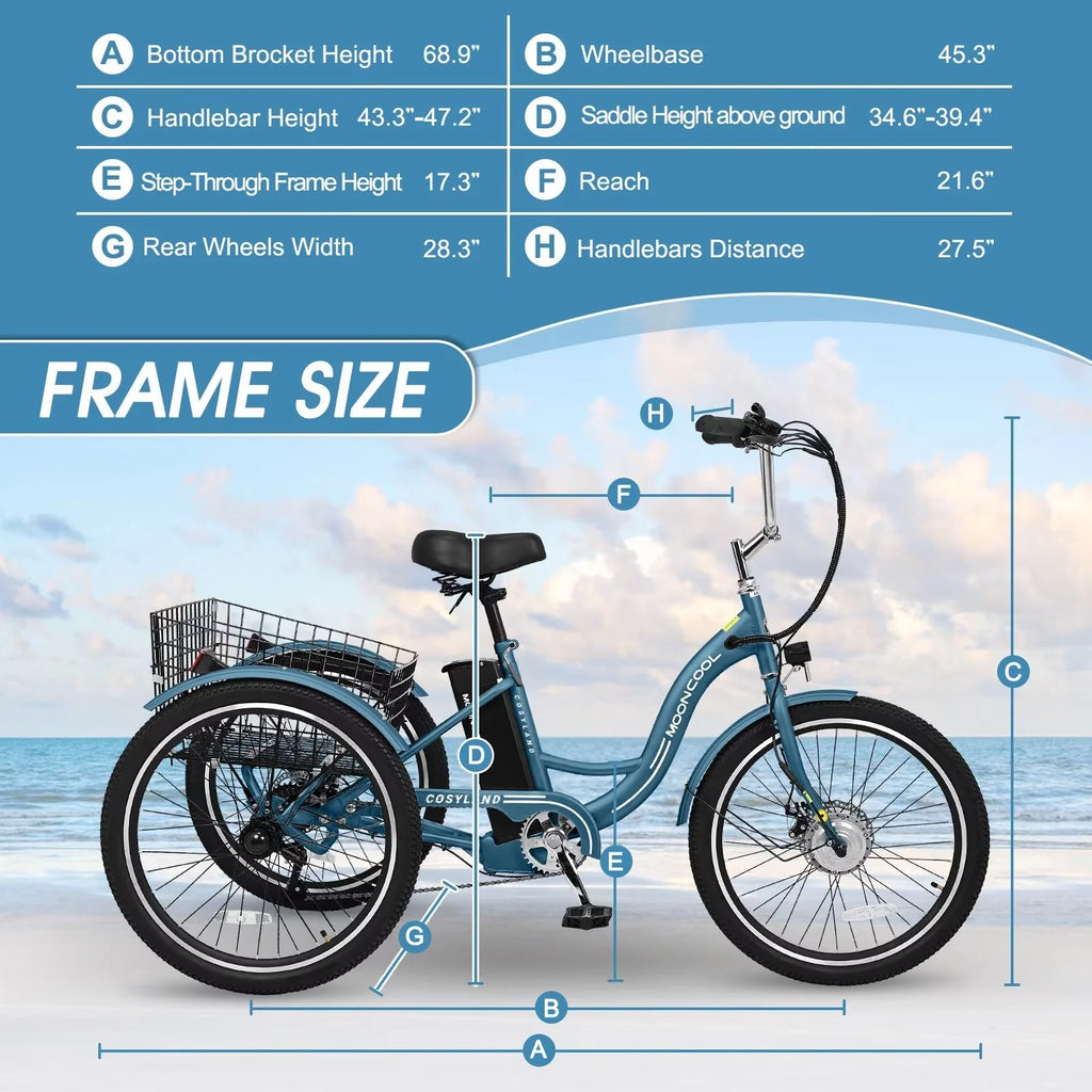 24" 350W 36V 7-Speed Electric Tricycle for Adults with Basket and LED Headlight J133702