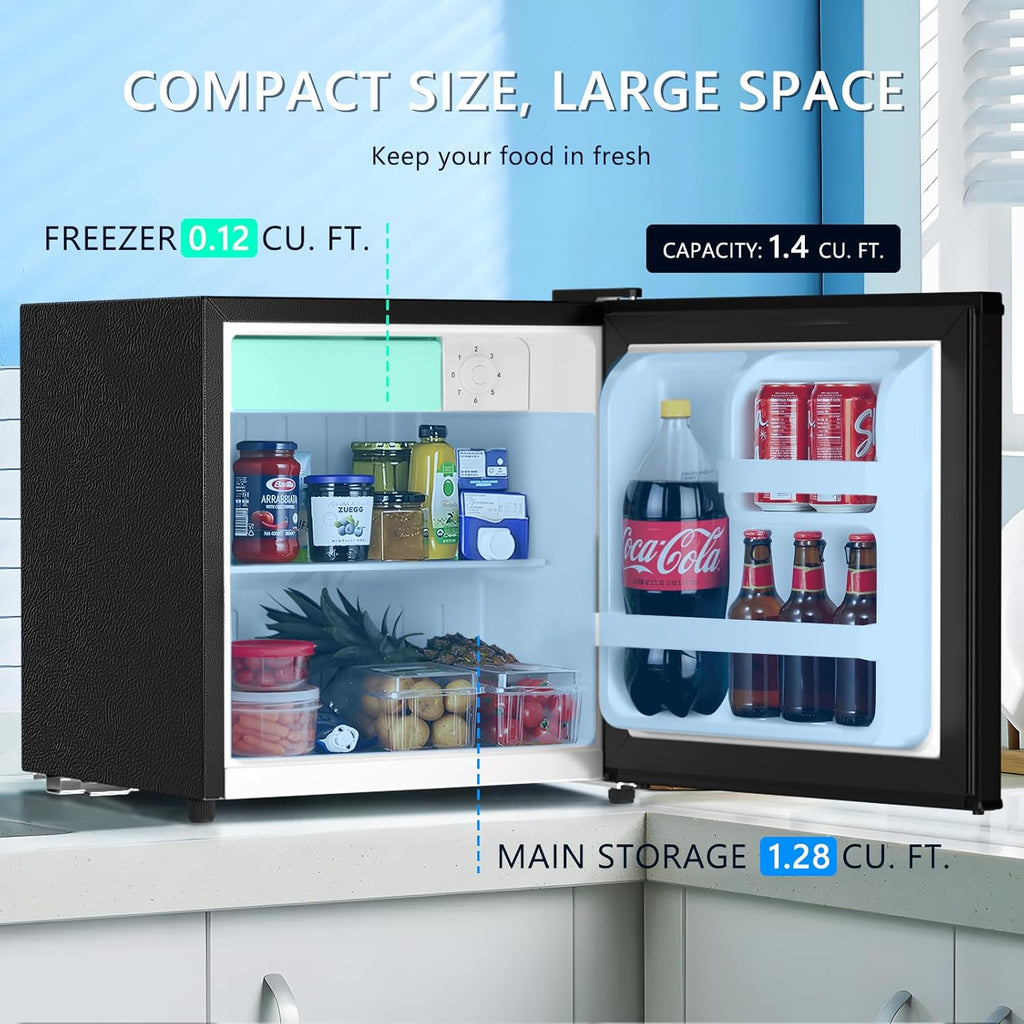 Mini Fridge with Freezer, 1.4 Cu. Ft Compact Refrigerator, Reversible Door, Black X416773