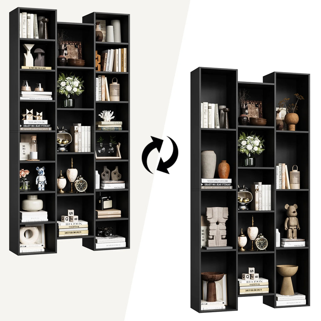 21-Cube Bookcase with Adjustable Shelves, Triple Width Storage Rack, Black R4388