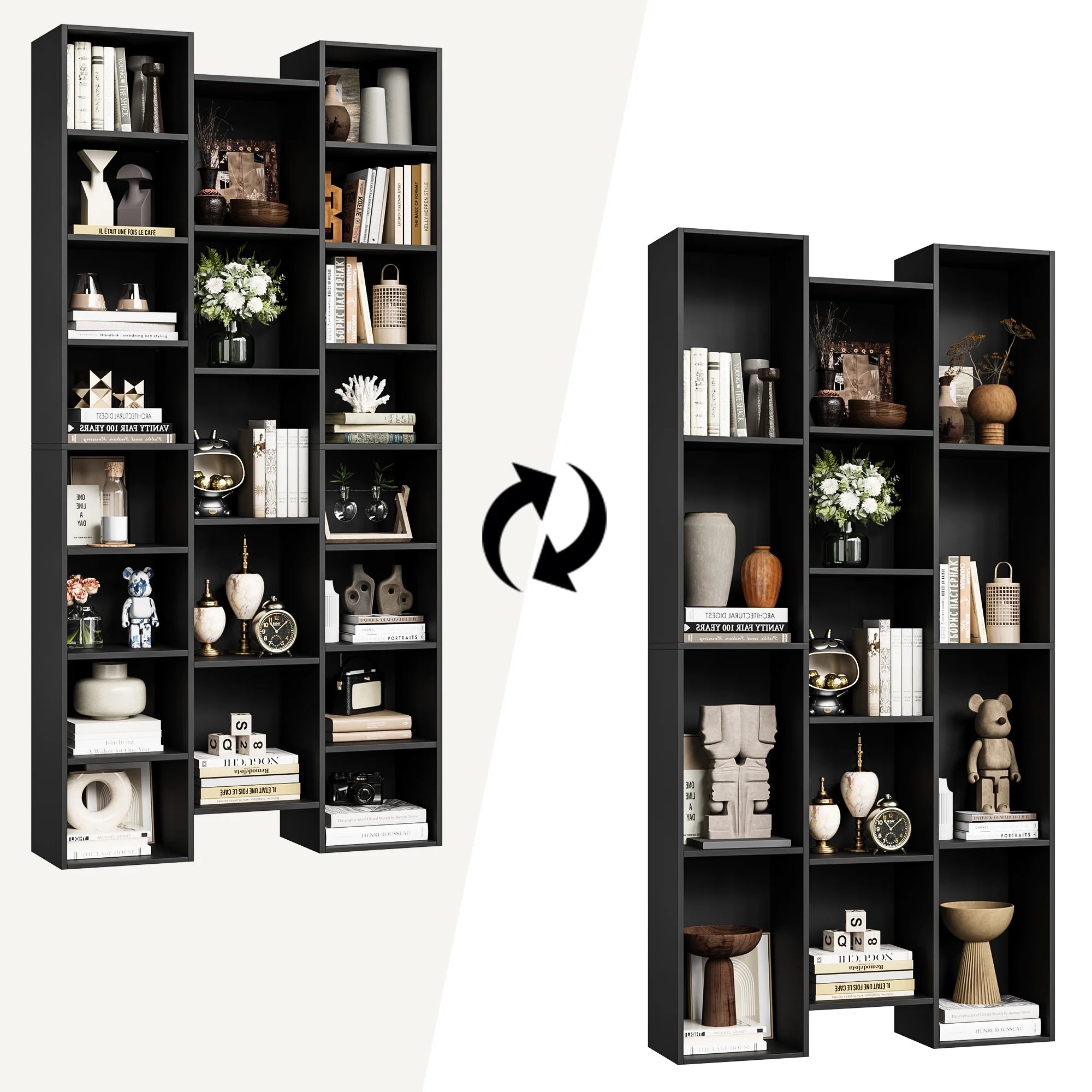 21-Cube Bookcase with Adjustable Shelves, Triple Width Storage Rack, Black R4388