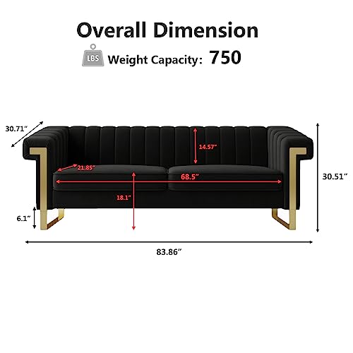 83" Velvet 3-Seater Tufted Sofa with Solid Wood Frame V9870