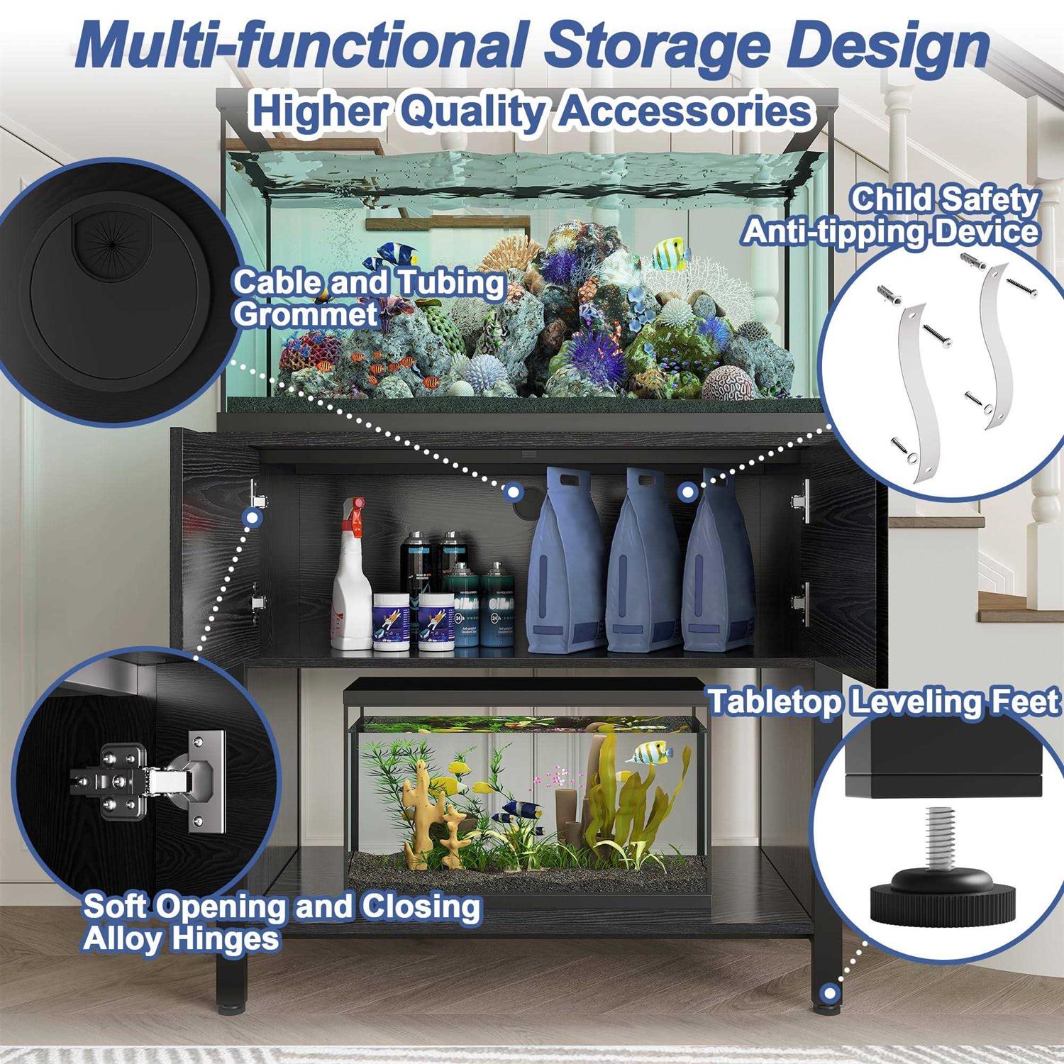 Aquarium Stand with Cabinet for Fish Tank Accessories Storage B525