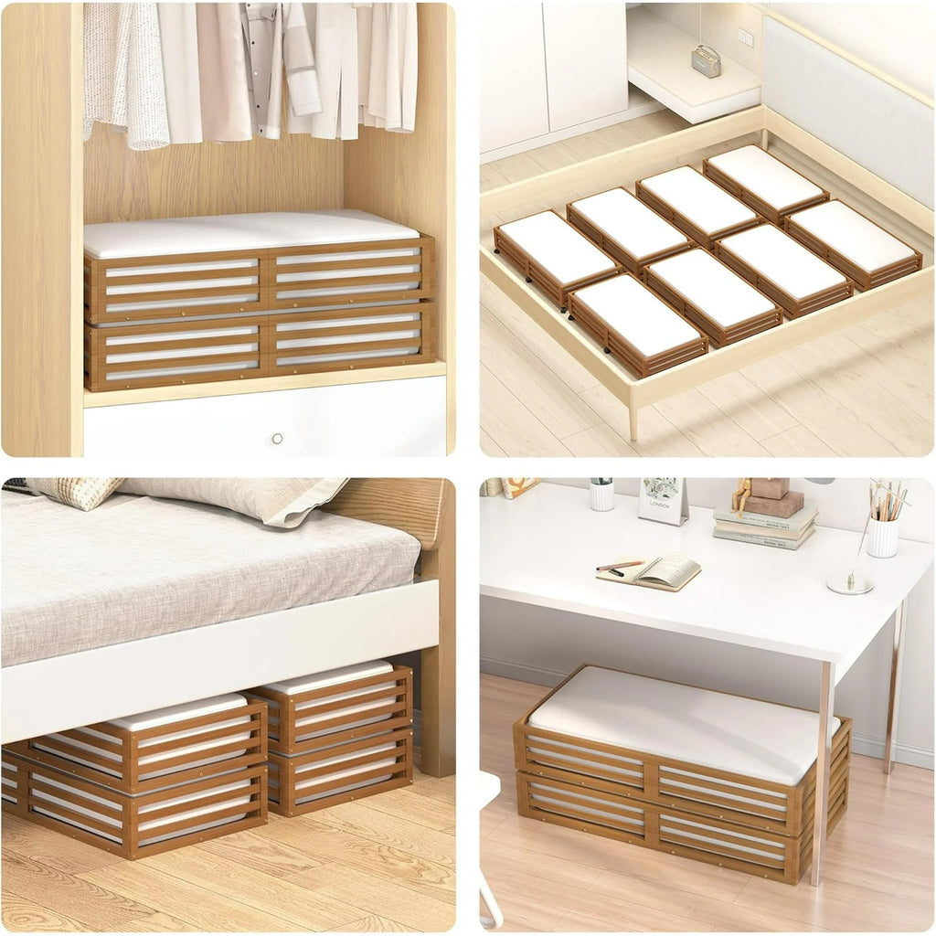 Bamboo Under Bed Storage Containers with Wheels and Dust Bag T7066