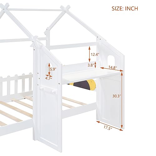 House-Shaped Twin Size Platform Bed with Windmill and Flower Decor G54063