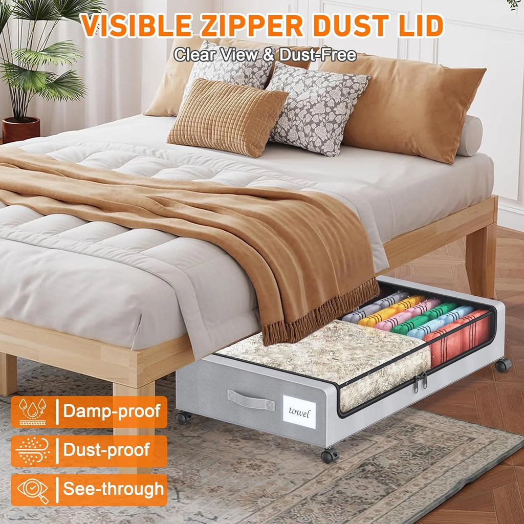 Under Bed Storage Containers with Wheels and Clear Lids, 60L, Gray E520558