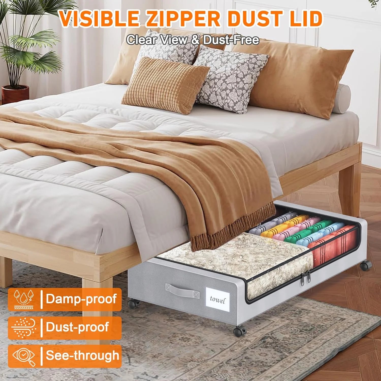 Under Bed Storage Containers with Wheels and Clear Lids, 60L, Gray E520558