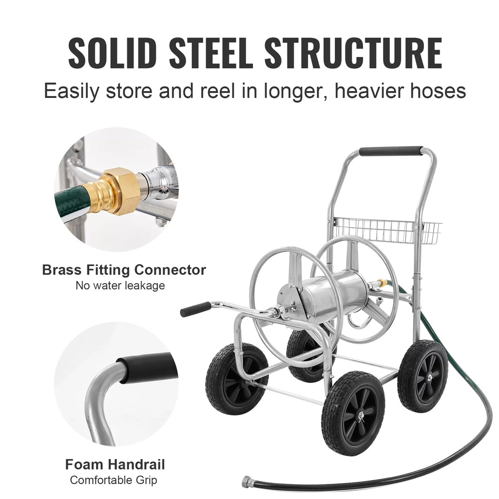 Hose Reel Cart with Wheels, Metal, Holds 250 ft of 5/8" Hose E917384