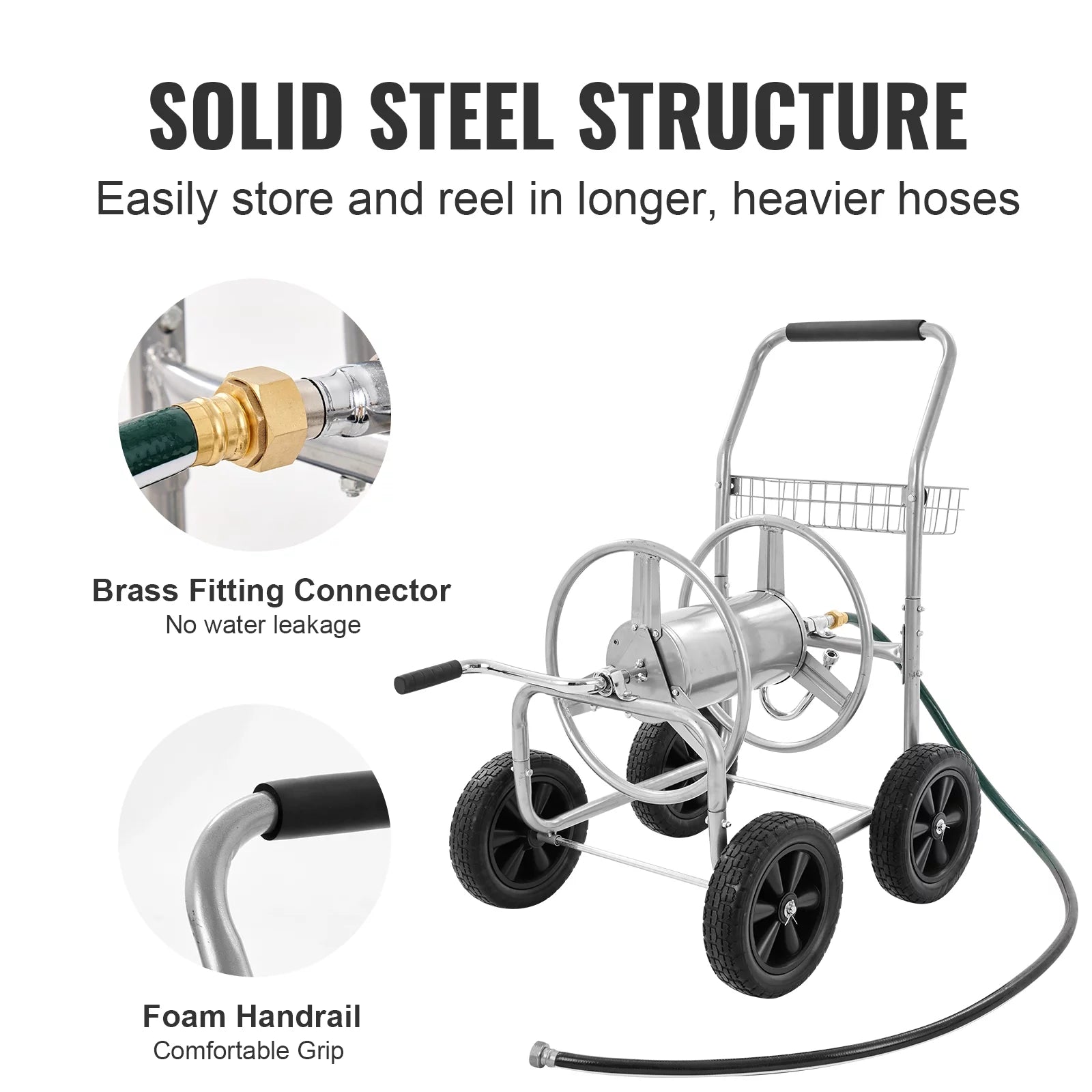 Hose Reel Cart with Wheels, Metal, Holds 250 ft of 5/8" Hose E917384