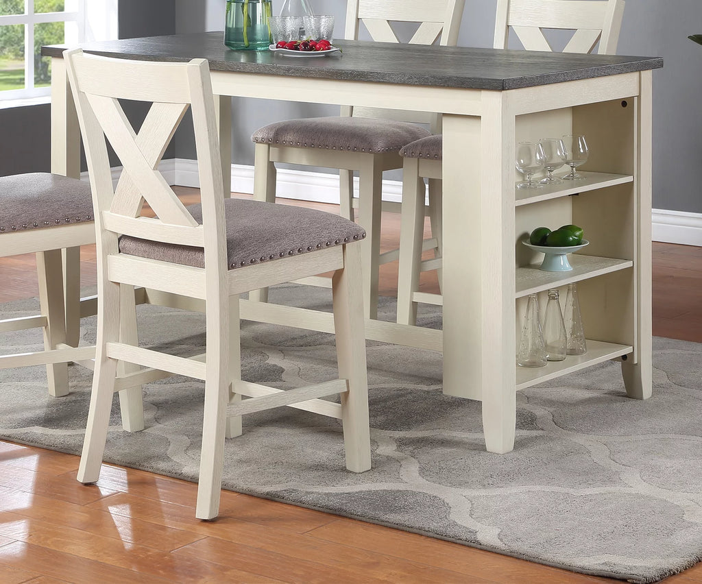 5pc Counter Height Dining Table with Storage Shelves and Stools X567878