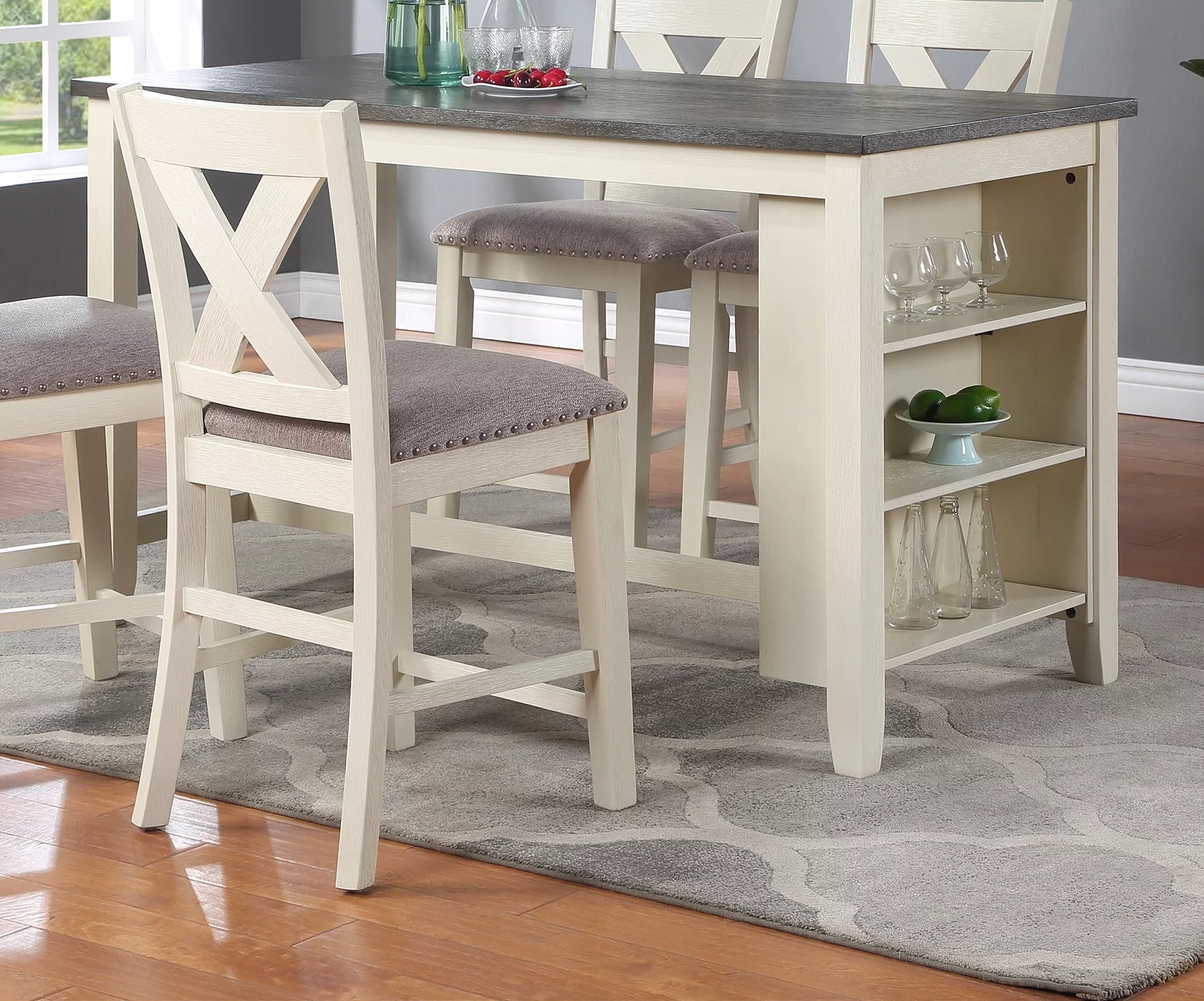 5pc Counter Height Dining Table with Storage Shelves and Stools X567878