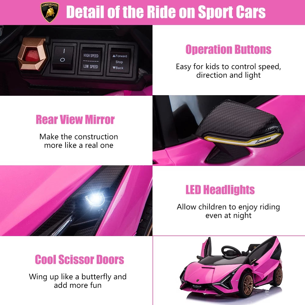 Pink Ride On Sports Car with Remote Control, 12V Electric Battery Powered Toy for Kids P8161
