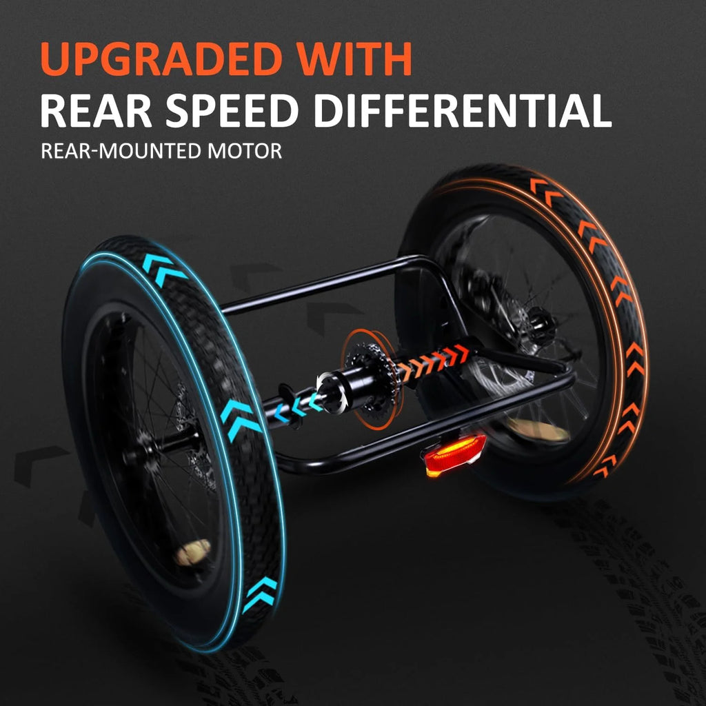 Semi-Recumbent Electric Trike for Adults, 750W 48V 20Ah, 20" Fat Tire 3-Wheel Tricycle C9073