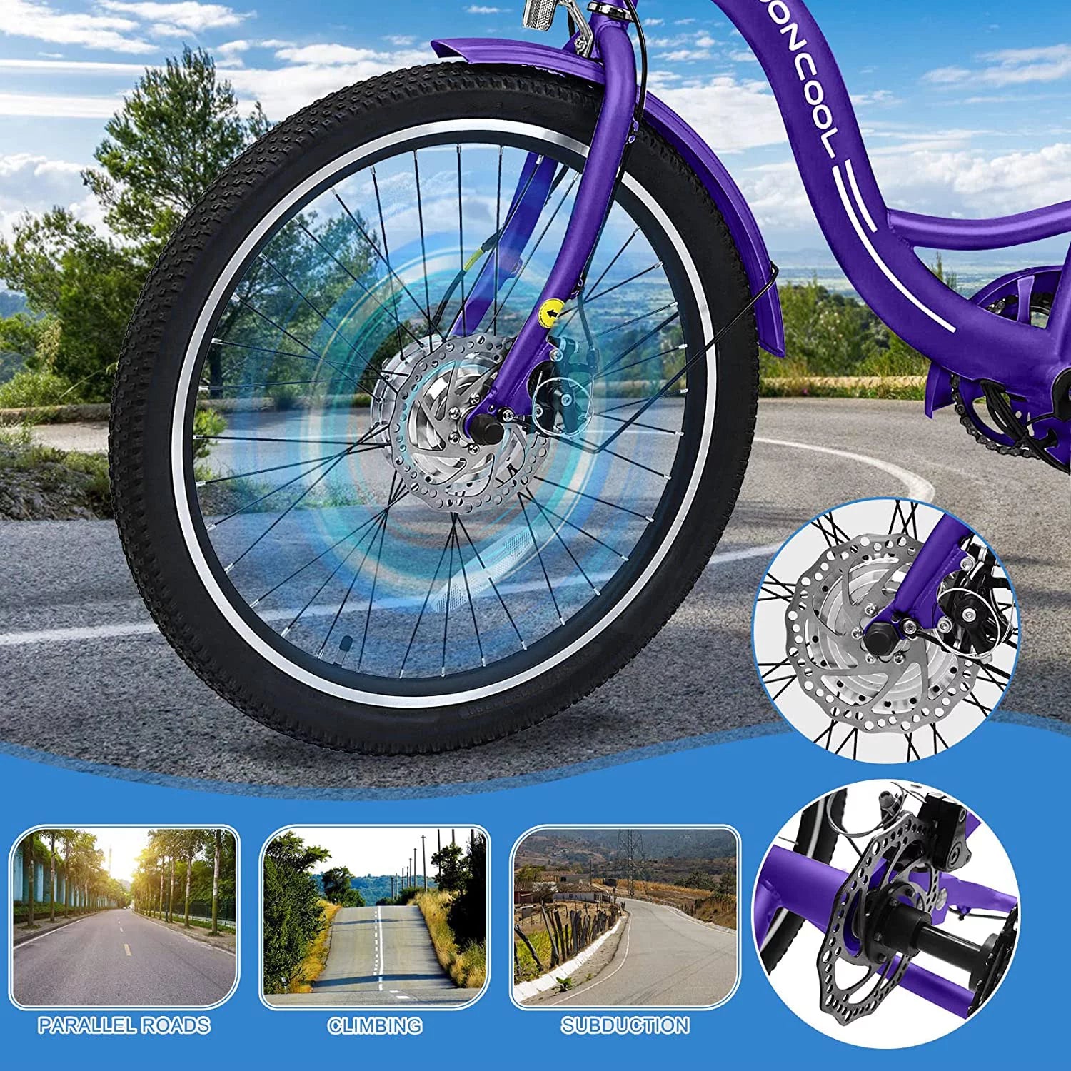350W Electric Trike 7-Speed 3-Wheel Bicycle for Adults with Rear Basket A845073