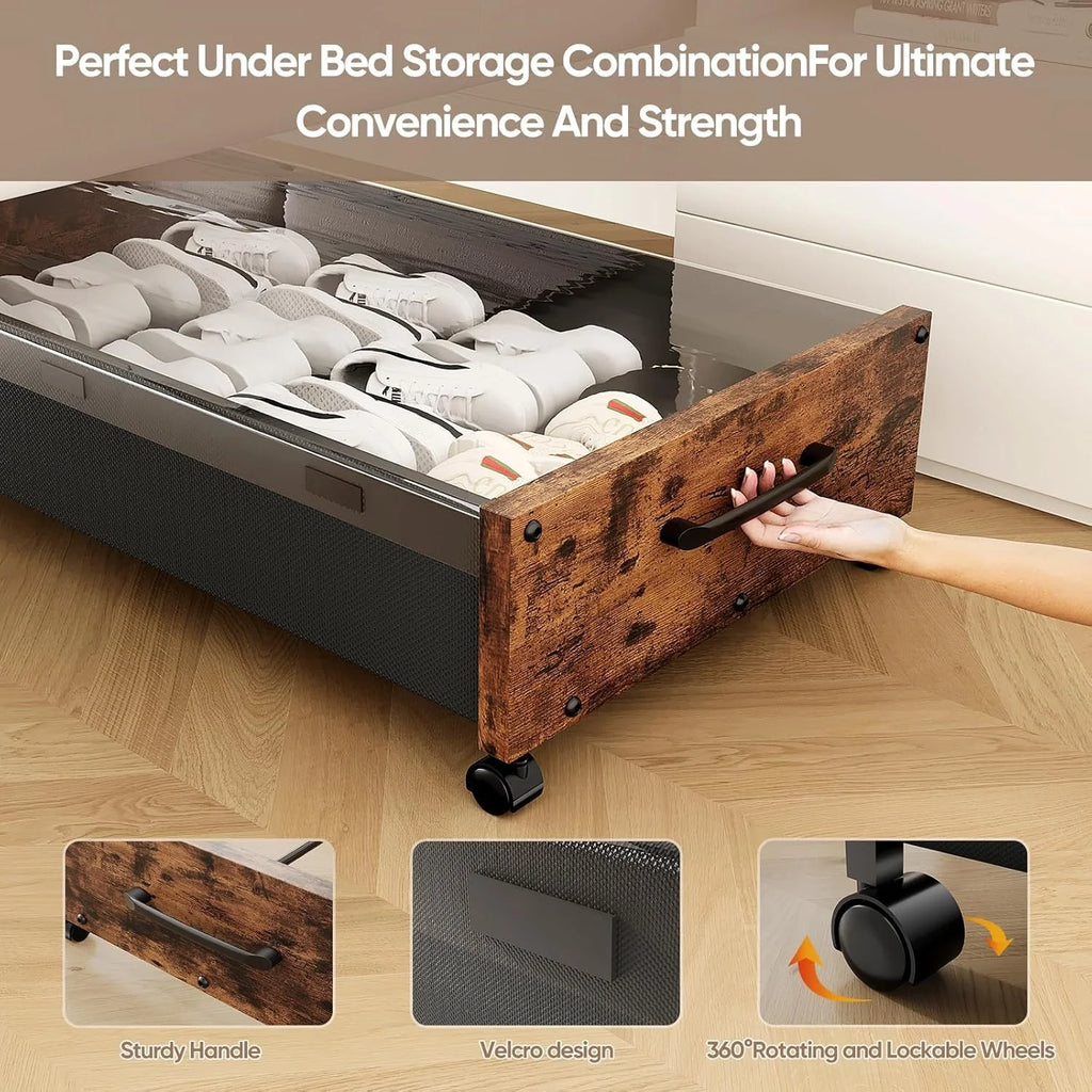 Under Bed Storage with Wheels, 2 Pack Rolling Metal Drawer for Clothes M92727