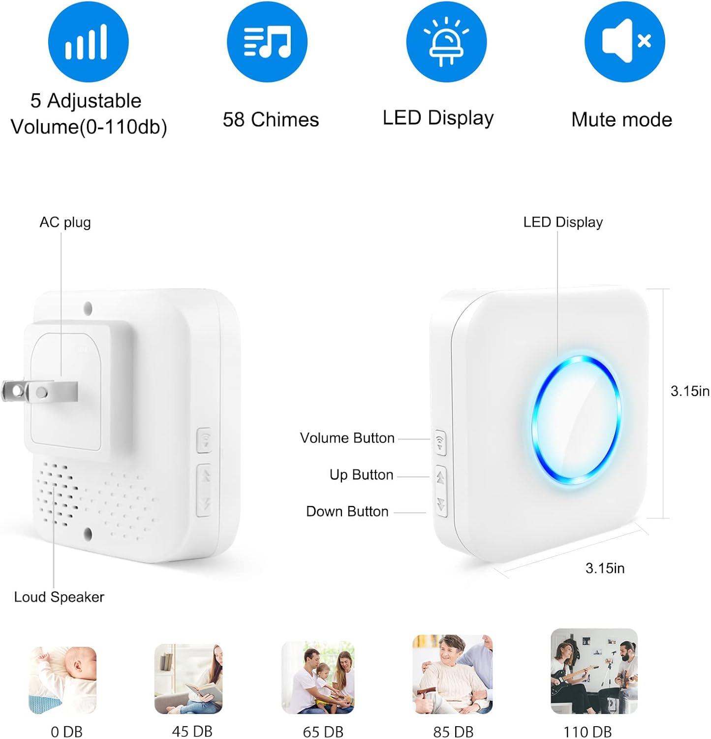Waterproof SOS Call Button Pager for Elderly Caregiver Alert System J987
