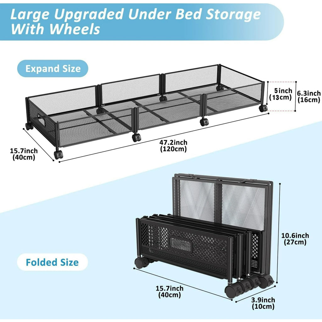 Under Bed Storage on Wheels, Large Capacity Rolling Containers, Foldable Drawers Y925938