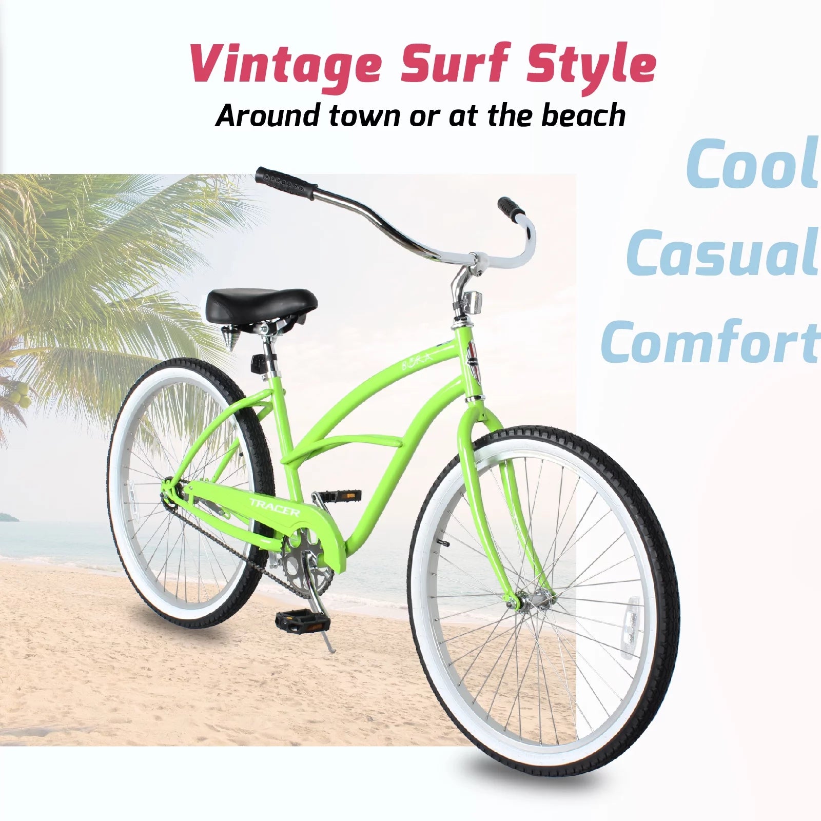 26 Inch Beach Cruiser Bike for Adult, Steel Frame, Coaster Brake S9101