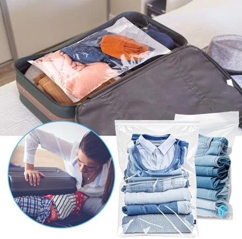 5 Gallon Plastic Storage Bags (10 Pack) - Resealable Clear Zipper Bags for Clothes, Travel & Moving F1452
