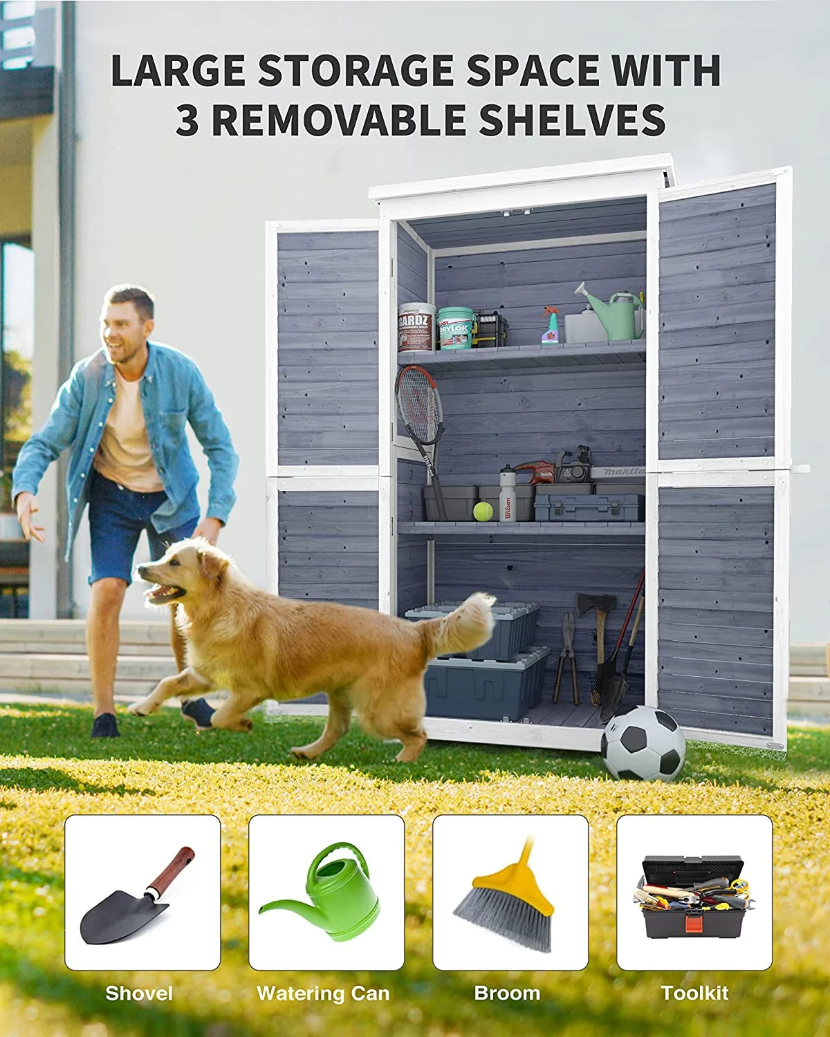 Outdoor Storage Cabinet Garden Shed with Asphalt Roof W6306