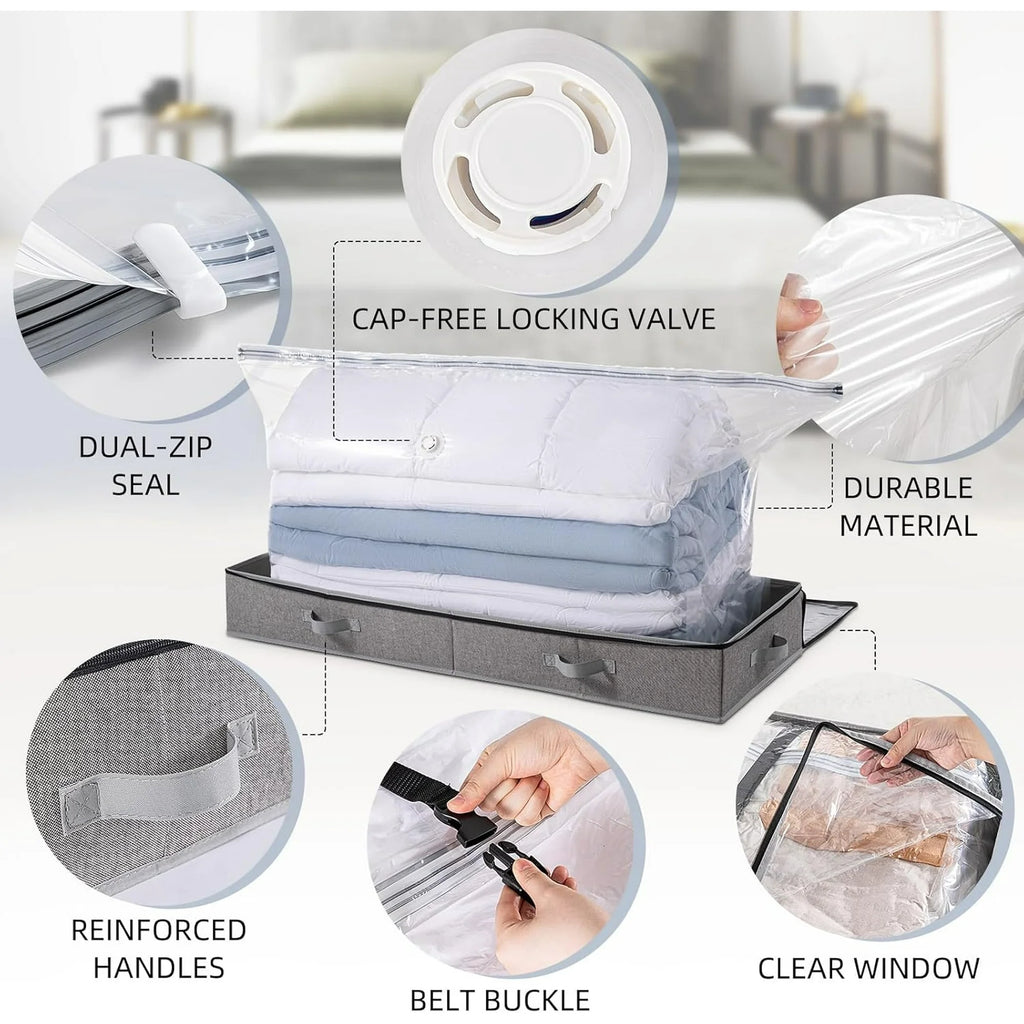 Under Bed Vacuum Storage Bags for Comforters and Blankets, Large Capacity Foldable U64346