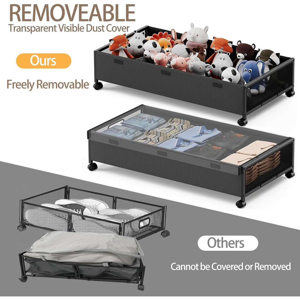 Under Bed Storage with Wheels, 2 Pack Rolling Metal Drawer for Clothes M92727