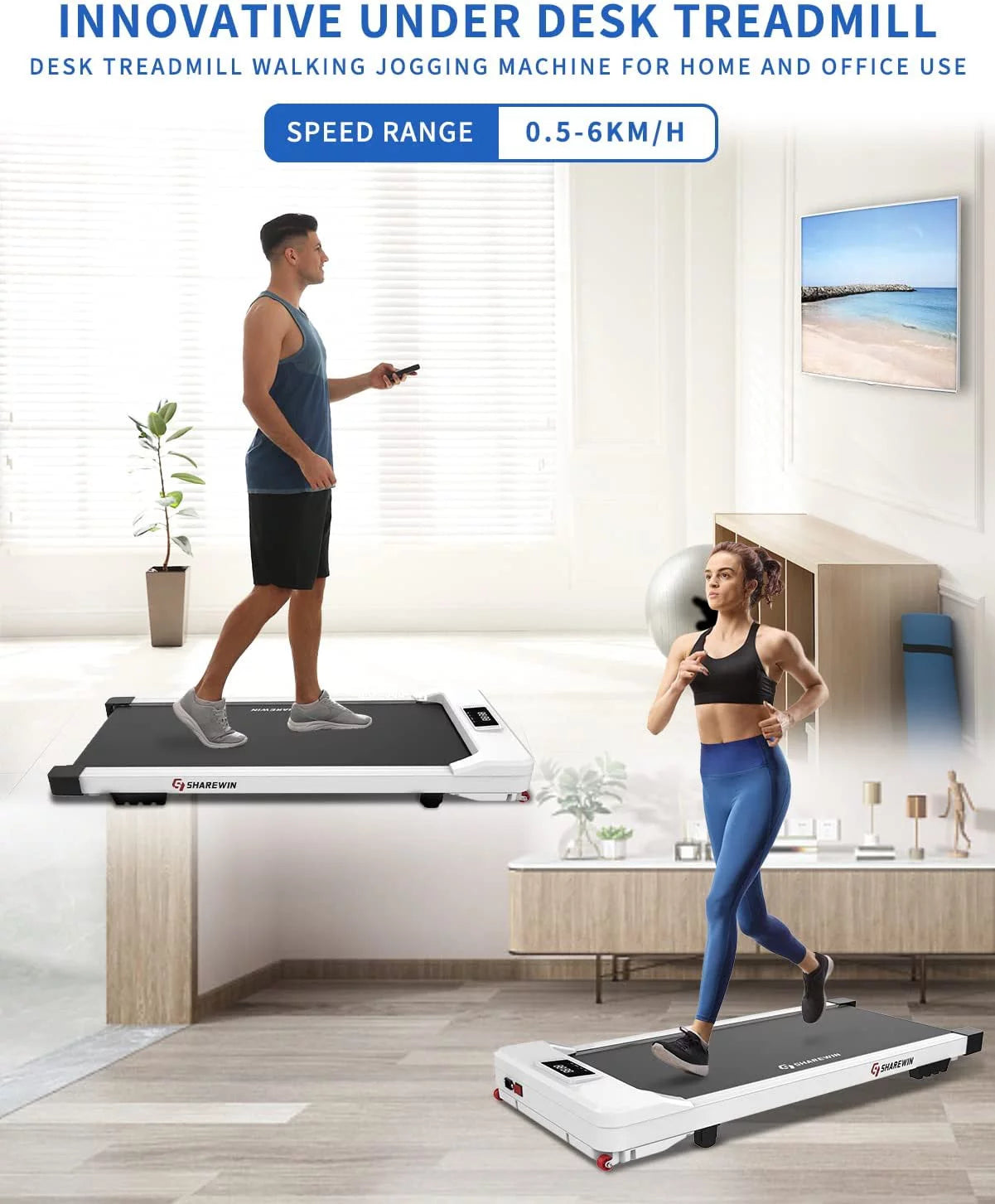 Under Desk Treadmill Walking Pad with Remote Control and LED Display B976