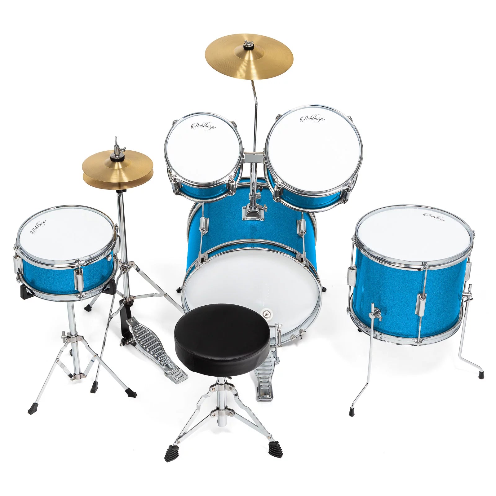 Junior Drum Set with Brass Cymbals and Adjustable Throne K521