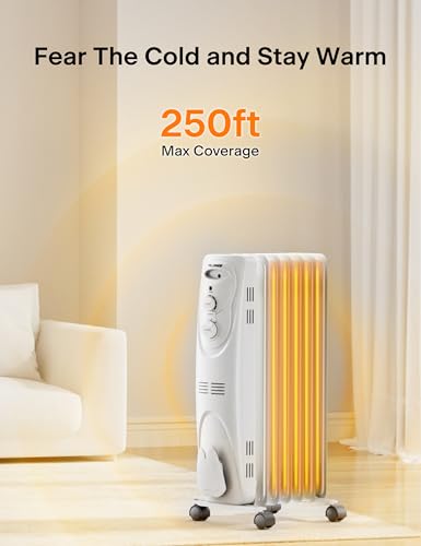 Oil Filled Radiator Heater for Indoor Use, 1500W, 3 Heat Settings, Black L661109