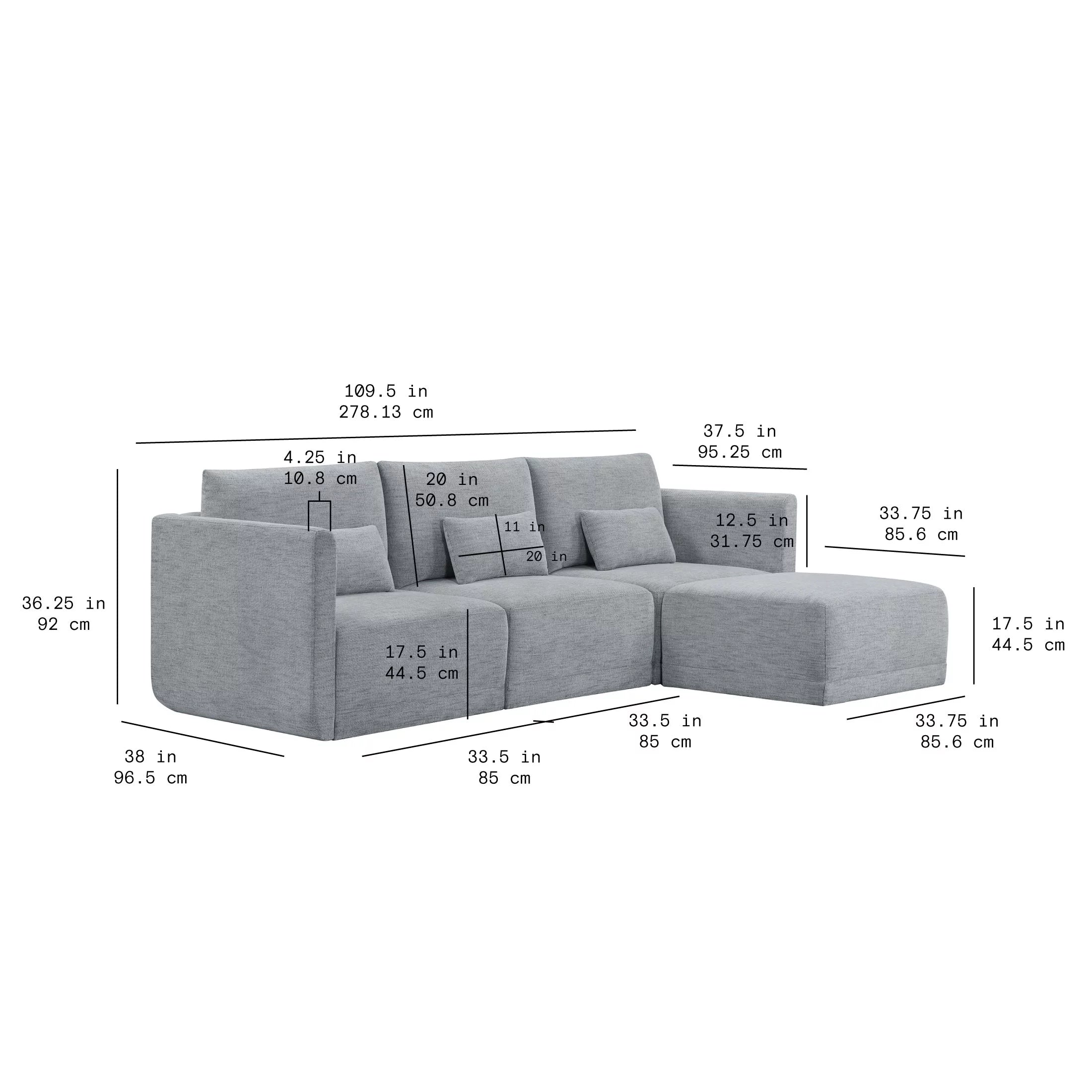 Modular Sectional Sofa with Ottoman, Gray Fabric C1383