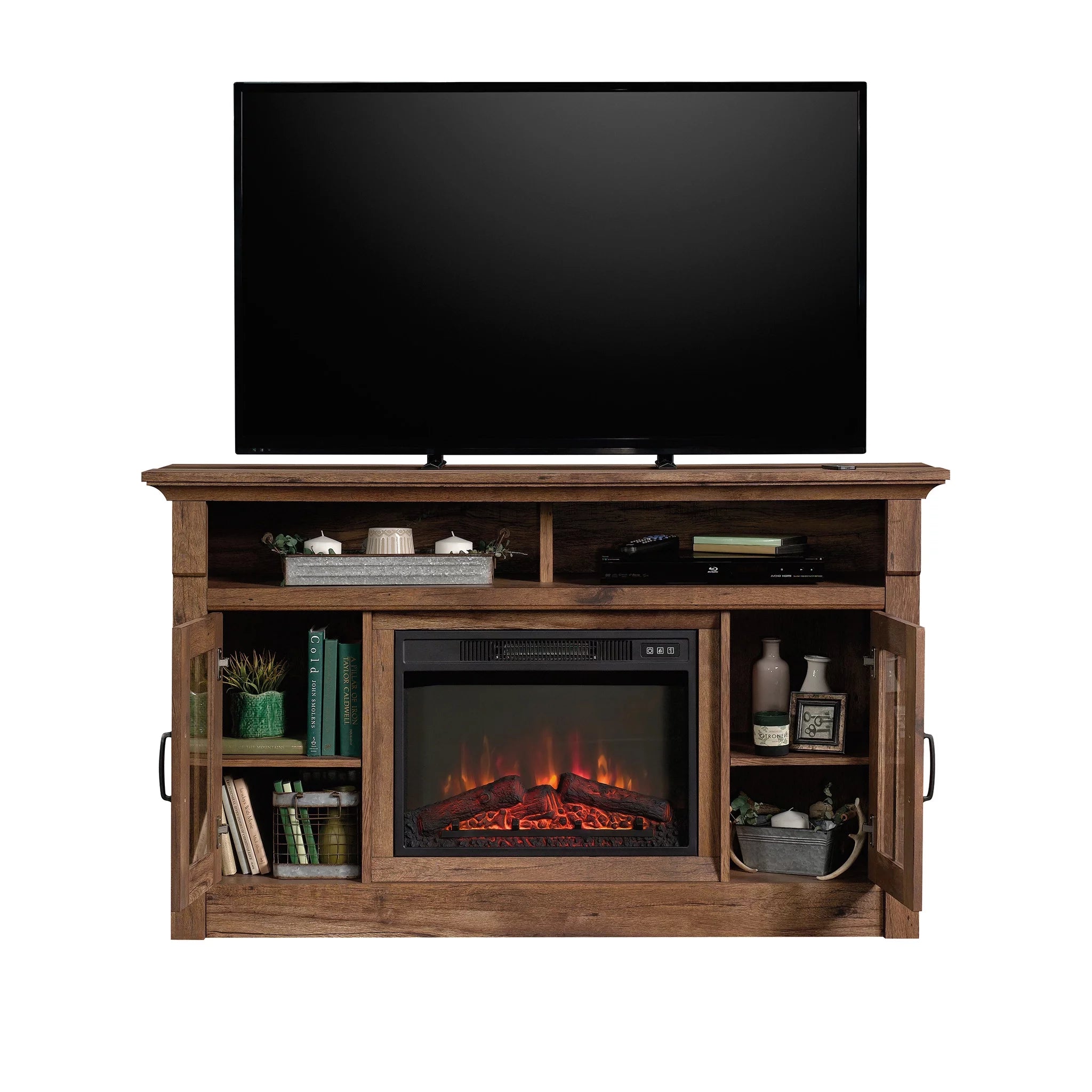 Rustic Fireplace TV Stand for TVs up to 50", Vintage Oak Finish H9192
