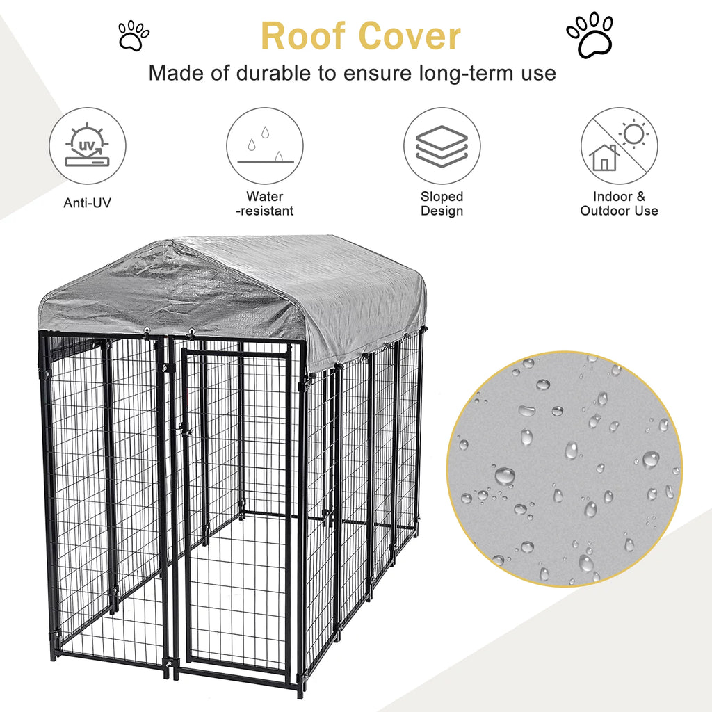 Heavy Duty Outdoor Dog Kennel with Waterproof UV Cover, Large Metal Dog Pen H3740