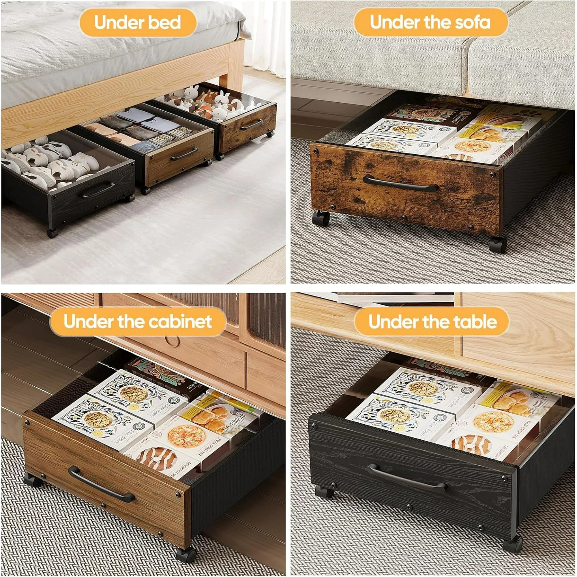 Under Bed Storage Bins with Wheels, 2 Pack, Removable Lid F871