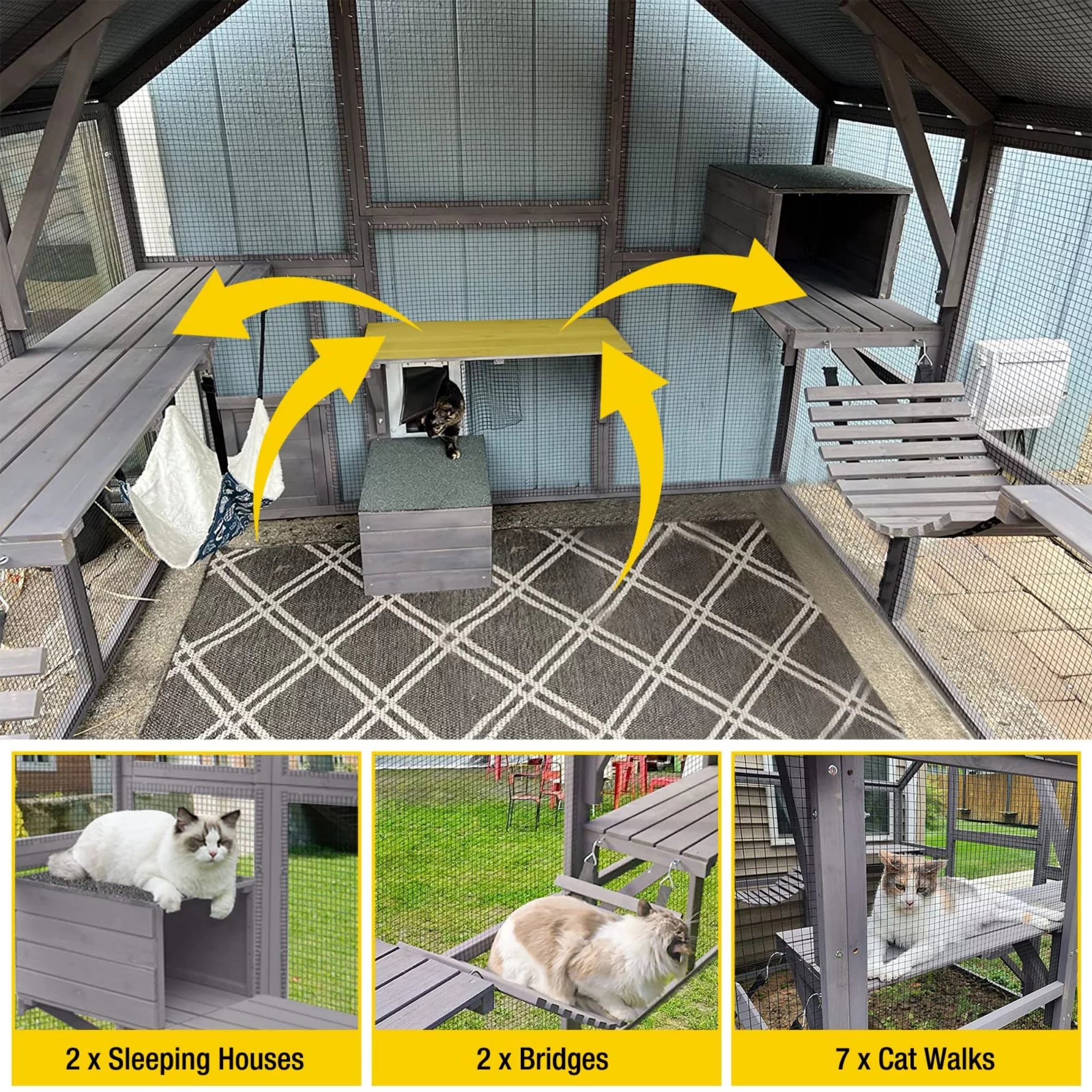 Outdoor Walk-in Catio Enclosure with Bridges and Platforms J984