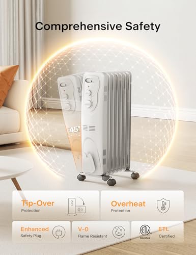 Oil Filled Radiator Heater for Indoor Use, 1500W, 3 Heat Settings, Black L661109