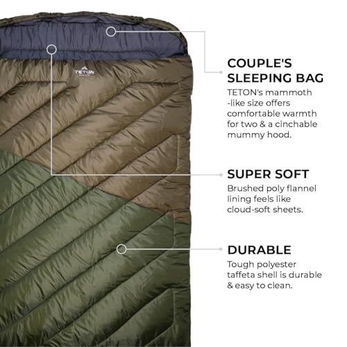 Double Sleeping Bag for Camping, Hunting and Base Camp, 20 and 0 Degree, Compression Sack Included F203