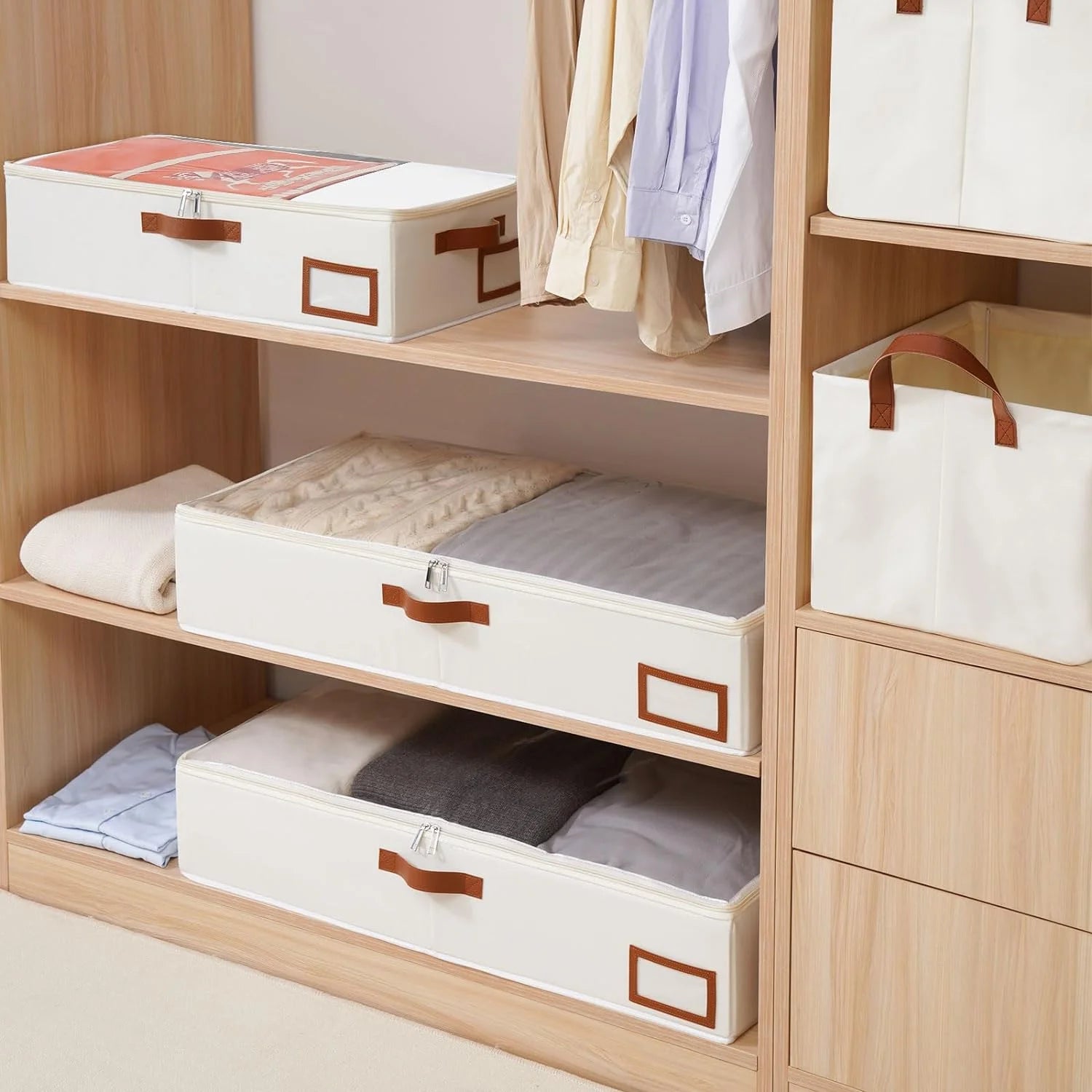 Under Bed Storage Box, Collapsible with Handles, Beige W470