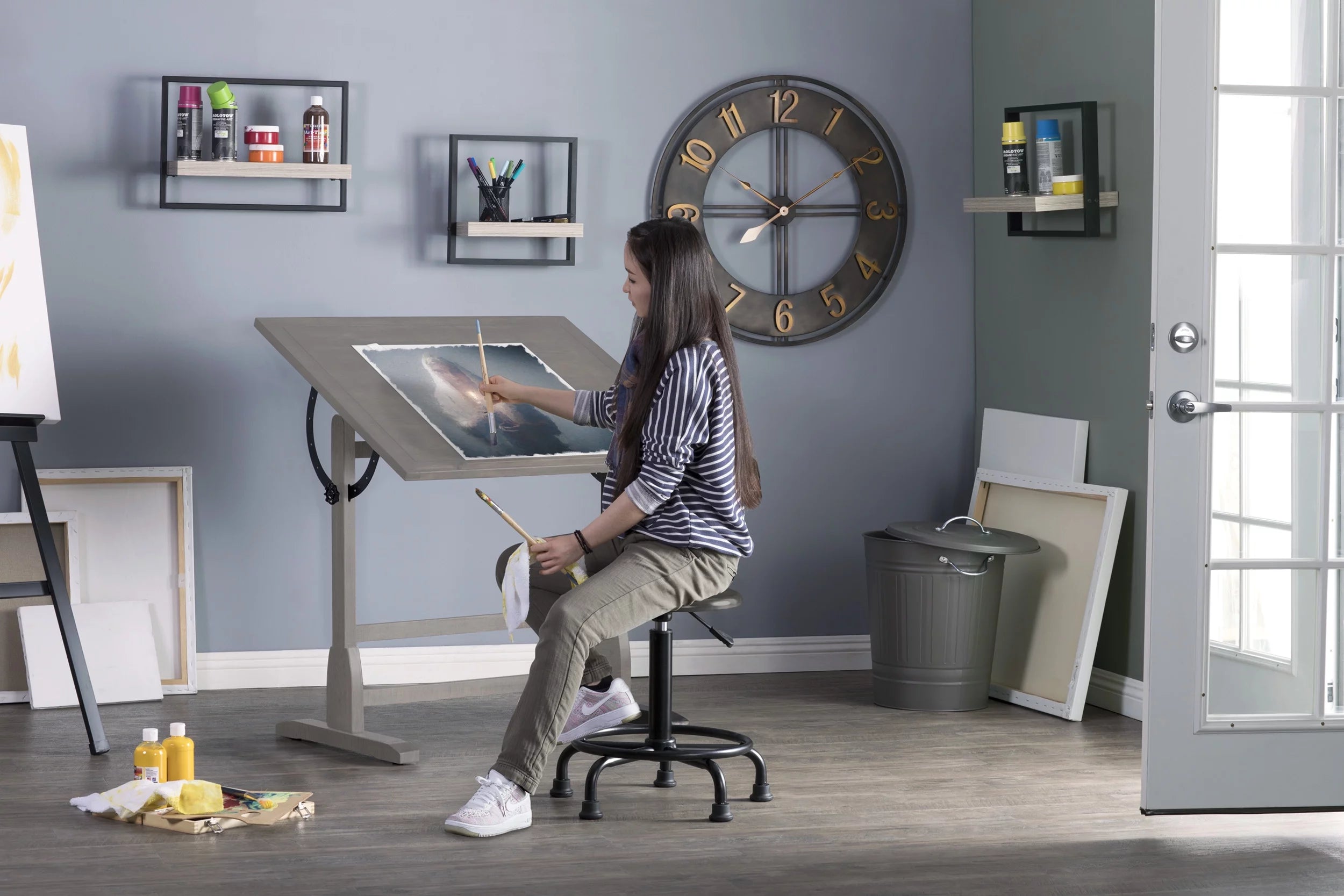 Solid Wood Drawing Table with Angle Adjustable Top Q7005
