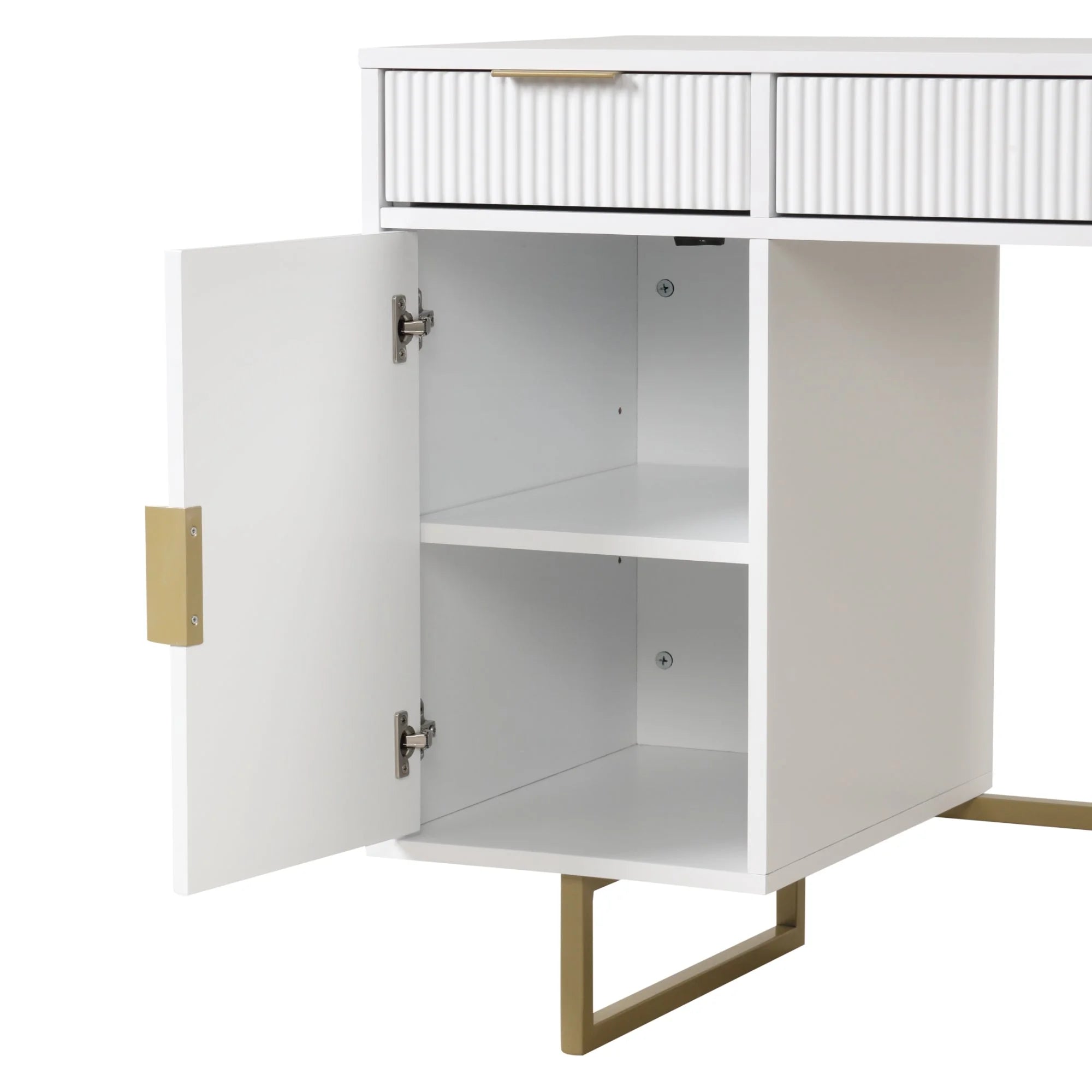 Modern White Computer Desk with Drawers and Cabinet Storage S895550