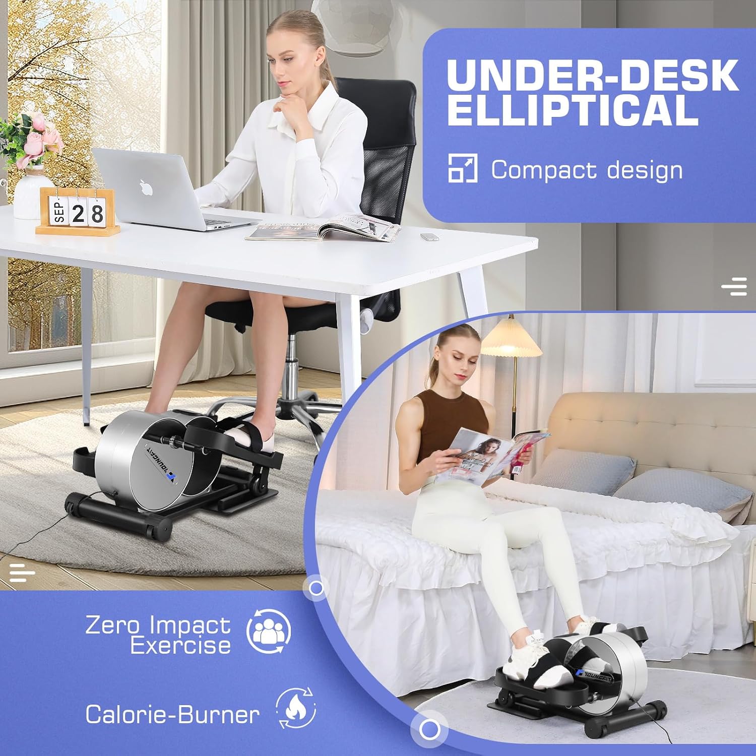 Under Desk Elliptical with Fitness App and LCD Display Y8364