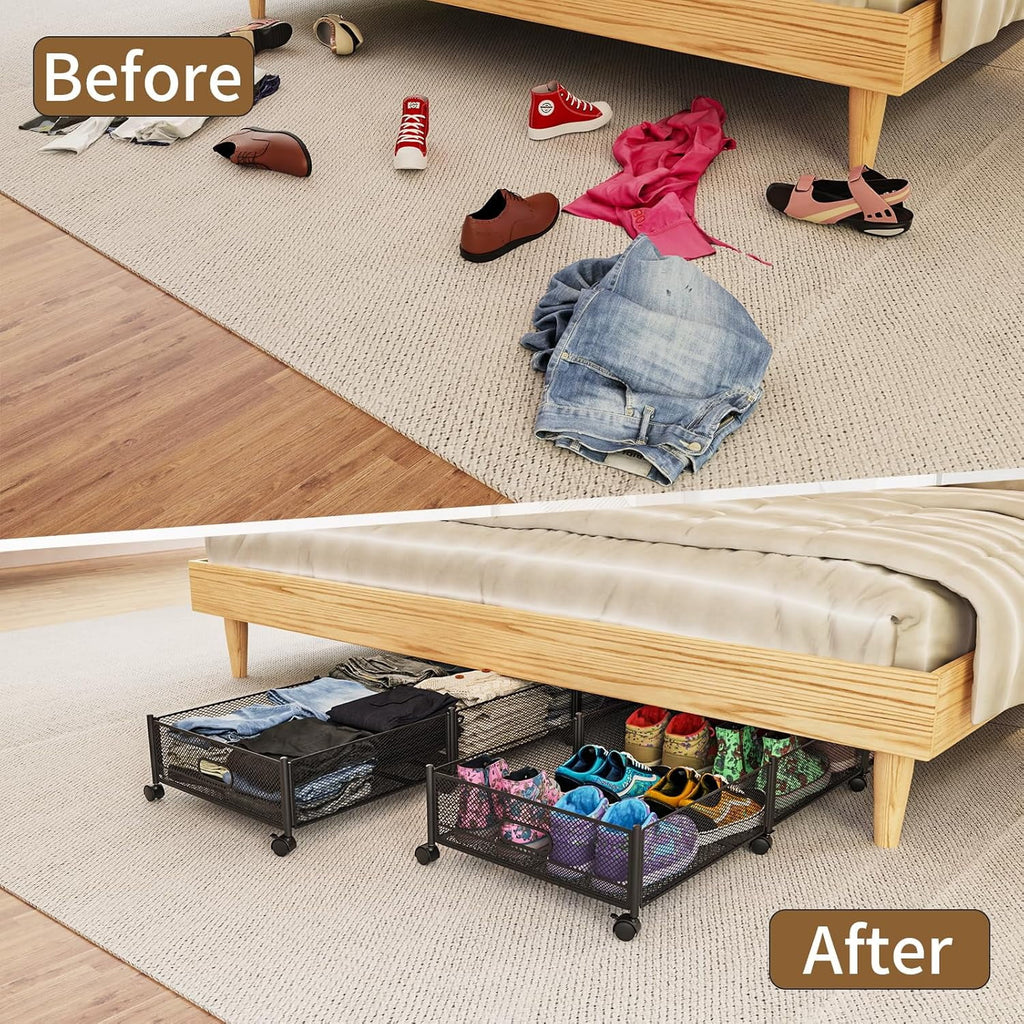 Under Bed Storage on Wheels, Large Capacity Rolling Containers, Foldable Drawers Y925938